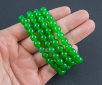Green Jade Bracelet Round Size 6mm and 8mm- Handmade In USA Natural Gemstone Crystal Bracelets - Handmade Jewelry - approx. 7"