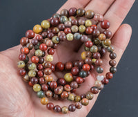 Red Jasper Bracelet Round Size 6mm and 8mm- Fossil Beads Handmade In USA Natural Gemstone Bracelets - Handmade Jewelry - approx. 7"