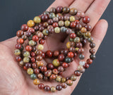 Red Jasper Bracelet Round Size 6mm and 8mm- Fossil Beads Handmade In USA Natural Gemstone Bracelets - Handmade Jewelry - approx. 7"