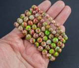 Green Aqua Terra Jasper Bracelet Round Size 6mm and 8mm - Handmade In USA Natural Gemstone Crystal Bracelets - Handmade Jewelry - approx. 7"