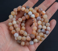 Natural Orange Druzy Agate Bracelet Round Size 6mm and 8mm Handmade In USA Natural Gemstone Bracelets - Handmade Jewelry - approx. 7"