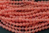 Natural Cherry Quartz, High Quality in Smooth Round-6mm, 8mm, 10mm, 12mm- Wholesale Bulk or Single Strand! Gemstone Beads