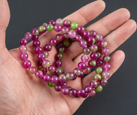 Raspberry Jade Bracelet Round Size 6mm and 8mm- Handmade In USA Natural Gemstone Crystal Bracelets - Handmade Jewelry - approx. 7"