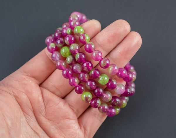 Raspberry Jade Bracelet Round Size 6mm and 8mm- Handmade In USA Natural Gemstone Crystal Bracelets - Handmade Jewelry - approx. 7"