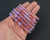 Red Mystic Aura Quartz Bracelet Round Size 6mm and 8mm- Handmade In USA Natural Gemstone Crystal Bracelets - Handmade Jewelry - approx. 7"