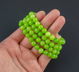 Lime Green Jade Bracelet Round Size 6mm and 8mm Handmade In USA Natural Gemstone Crystal Bracelets Handmade Jewelry - approx. 7"