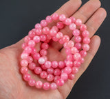 Pink Opal Jade Bracelet Round Size 6mm and 8mm Handmade In USA Natural Gemstone Crystal Bracelets Handmade Jewelry - approx. 7"