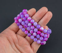 Lavender Purple Jade Bracelet Round Size 6mm and 8mm Handmade In USA Natural Gemstone Crystal Bracelets Handmade Jewelry - approx. 7"