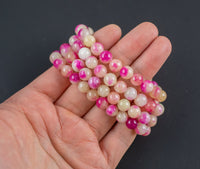 Light Bubblegum Pink Jade Bracelet Round Size 6mm and 8mm Handmade In USA Natural Gemstone Crystal Bracelets Handmade Jewelry - approx. 7"