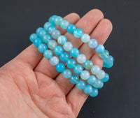 Baby Blue Agate Bracelet Round Size 6mm and 8mm Handmade In USA Natural Gemstone Crystal Bracelets Handmade Jewelry - approx. 7"