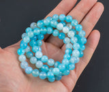 Baby Blue Agate Bracelet Round Size 6mm and 8mm Handmade In USA Natural Gemstone Crystal Bracelets Handmade Jewelry - approx. 7"