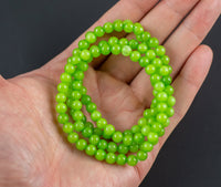 Lime Green Jade Bracelet Round Size 6mm and 8mm Handmade In USA Natural Gemstone Crystal Bracelets Handmade Jewelry - approx. 7"