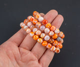 Orange Fire Agate Bracelet Round Size 6mm and 8mm Handmade In USA - Natural Gemstone Crystal Bracelets Handmade Jewelry - approx. 7"