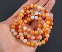 Orange Striped Agate Bracelet Round Size 6mm and 8mm Handmade In USA - Natural Gemstone Crystal Bracelets Handmade Jewelry - approx. 7"