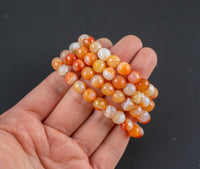 Orange Striped Agate Bracelet Round Size 6mm and 8mm Handmade In USA - Natural Gemstone Crystal Bracelets Handmade Jewelry - approx. 7"