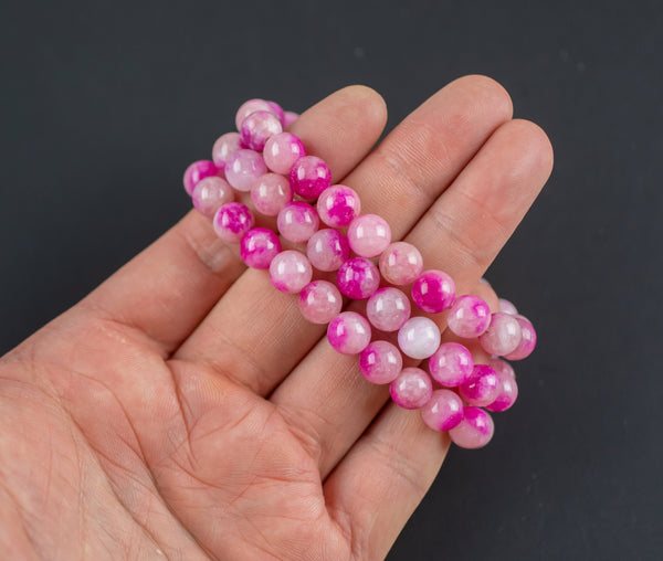 Bubblegum Fuchsia Jade Bracelet Round Size 6mm and 8mm Handmade In USA - Natural Gemstone Crystal Bracelets Handmade Jewelry - approx. 7"