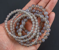 Gray Chalcedony Bracelet Round Size 6mm and 8mm Handmade In USA - Natural Gemstone Crystal Bracelets Handmade Jewelry - approx. 7"