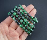 Natural Ruby Zoisite Jasper Round Size 6mm and 8mm- Handmade In USA- approx. 7" Bracelet Crystal Bracelet