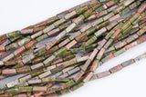 Unakite beads rectangular tube tubular beads 15.5" 4x13mm