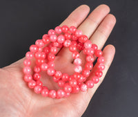 Raspberry Jade Bracelet Round Size 6mm and 8mm Handmade In USA Natural Gemstone Crystal Bracelets Handmade Jewelry - approx. 7"