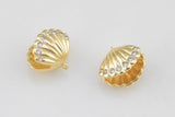 1 pc 18k Clam CZ Charm, Pendant- 11x12mm
