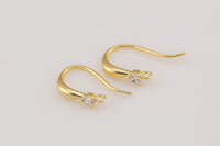 18kt Gold Earring Hook Wire CZ Earring, dainty Hoops, gold ear Hoops minimalist jewelry- 2 pcs fish hook earrings