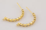 18kt Gold Earring Stud Hook Wire CZ Earring, dainty Hoops, gold ear Hoops minimalist jewelry- 2 pcs fish hook earrings