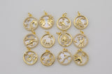 2pc Dainty 18K Gold Mother of Pearl Zodiac Horoscope Sign Medallion Pendant Sparkle Astro Coin with Zodiac Symbol on back- 17mm
