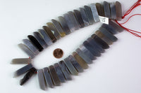 Natural Graduated Strand of Chalcedony Agate Stick Beads - 14"-16" Strand (Apx 37 Beads) -10mm x 25-50mm Gemstone Beads