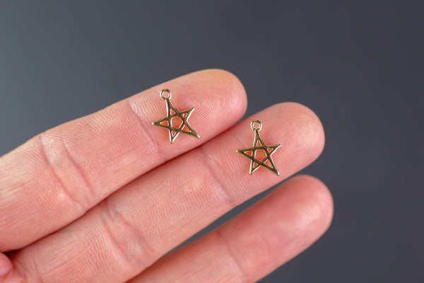 14k Gold Plated Gold Star Charm Pendant- 10mm