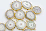 Solar Quartz Slice Druzy Druzies Crystal Edged in 24k Electroplated Gold Connectors or Pendants - about 20mm to 30mm in diameter