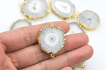 Solar Quartz Slice Druzy Druzies Crystal Edged in 24k Electroplated Gold Connectors or Pendants - about 20mm to 30mm in diameter