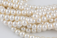 4mm, 6mm, 8mm, 10mm Glass Pearl- 16 Inch strand- 1 strand 5 strand or 10 strand- White