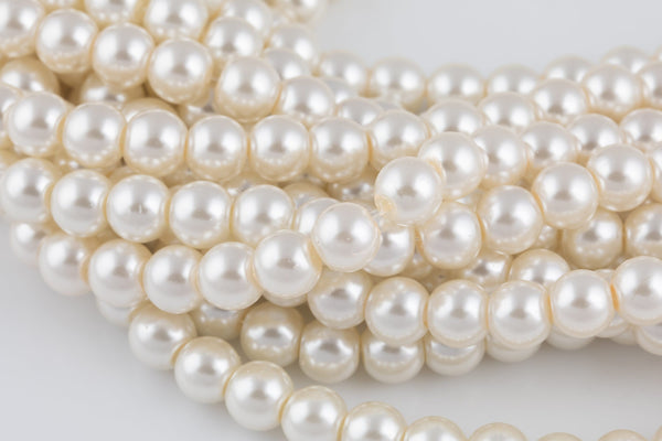 4mm, 6mm, 8mm, 10mm Glass Pearl- 16 Inch strand- 1 strand 5 strand or 10 strand- White