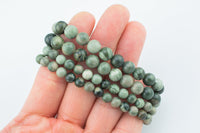 Natural Green Moss Jasper Bracelet Smooth Round Size 6mm and 8mm- Handmade In USA- approx. 7" Bracelet Crystal Bracelet