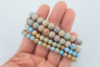 Matte Aqua Sea Sediment Jasper Smooth Round Size 6mm and 8mm- Handmade In USA- approx. 7" Bracelet Crystal Bracelet