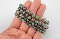 Natural Blood Stone Bracelet Smooth Round Size 6mm and 8mm- Handmade In USA- approx. 7" Bracelet Crystal Bracelet