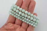 Natural Light Green Angelite Bracelet Smooth Round Size 6mm and 8mm- Handmade In USA- approx. 7" Bracelet Crystal Bracelet