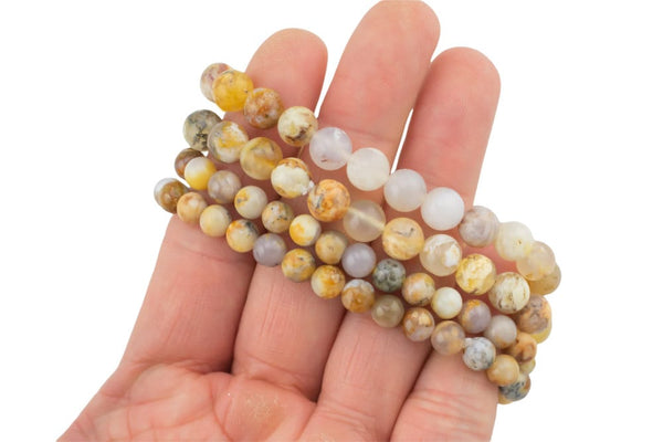 Natural Yellow Opalized Agate Bracelet Smooth Round Size 6mm and 8mm- Handmade In USA- approx. 7" Bracelet Crystal Bracelet