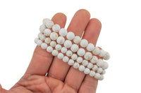 Natural White Turquoise Bracelet Smooth Round Size 6mm and 8mm- Handmade In USA- approx. 7" Bracelet Crystal Bracelet