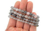 Natural Cloudy Quartz Smooth Round Size 6mm and 8mm- Handmade In USA- approx. 7" Bracelet Crystal Bracelet