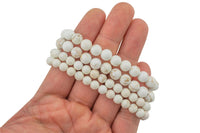 Natural White Turquoise Smooth Round Size 6mm and 8mm- Handmade In USA- approx. 7" Bracelet Crystal Bracelet