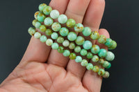 Natural Tibetian Turquoise Round Size 6mm and 8mm- Handmade In USA- approx. 7" Bracelet Crystal Bracelet