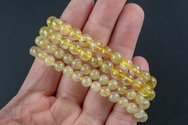 Natural Gold Rutilated Quartz Bracelet Smooth Round Size 6mm and 8mm- Handmade In USA- approx. 7" Bracelet Crystal Bracelet