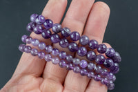 Natural Amethyst Round Size 6mm and 8mm- Handmade In USA- approx. 7" Bracelet Crystal Bracelet