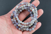 Natural Flower Iolite Round Size 6mm and 8mm- Handmade In USA- approx. 7" Bracelet Crystal Bracelet