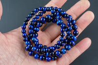 Blue Tiger Eye Round Size 6mm and 8mm- Handmade In USA- approx. 7" Bracelet Crystal Bracelet