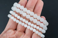 Natural Matte White Milky Jade Round Size 6mm and 8mm- Handmade In USA- approx. 7" Bracelet Crystal Bracelet