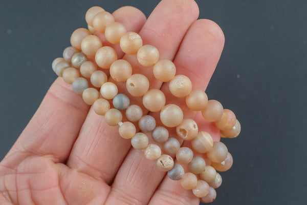 Champagne Druzy Quartz Size 6mm and 8mm- Handmade In USA- approx. 7" Bracelet Crystal Bracelet