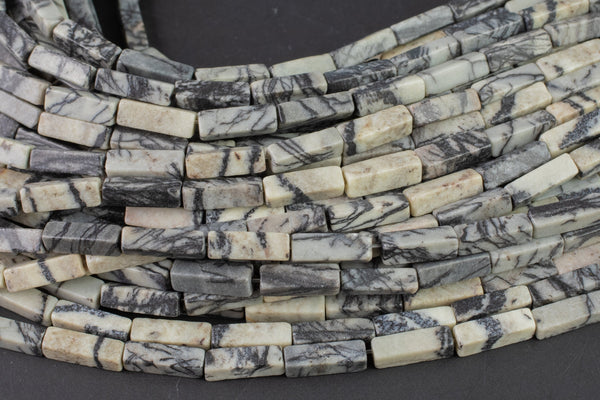 Zebra Jasper beads rectangular tube tubular beads 15.5" 4x13mm